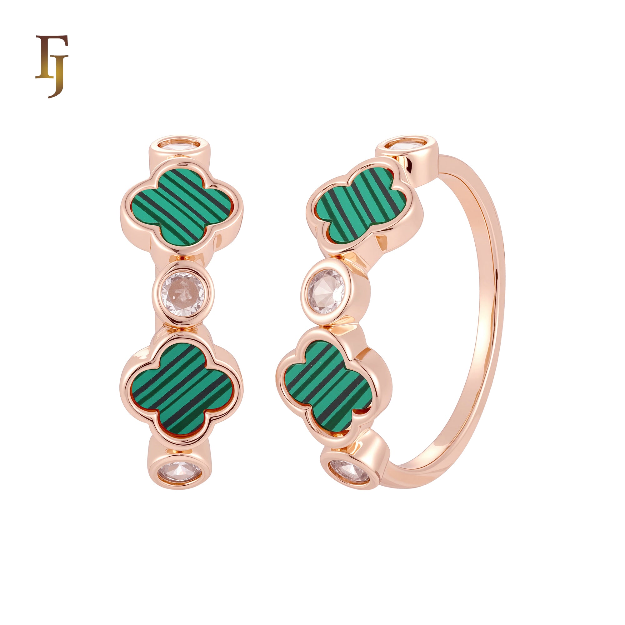 Double colorful lucky Clover 14K Gold, Rose Gold Rings