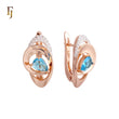 Solitaire Teardrop shape Ocean Blue CZ Rose Gold two tone Russian Lock Earrings