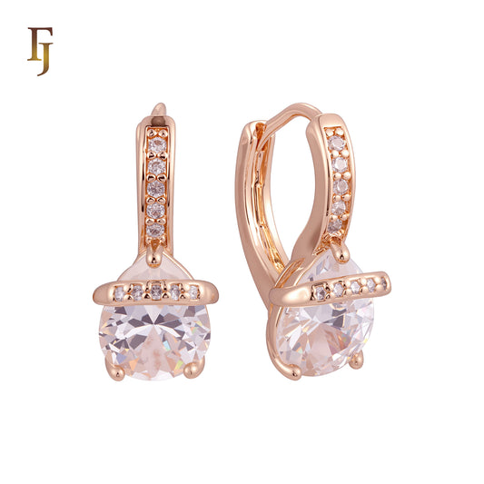 Pear shape white CZ solitaire Rose Gold Hoop Earrings