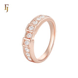 Cluster Rounded White CZs paved Rose Gold Wedding Band Rings