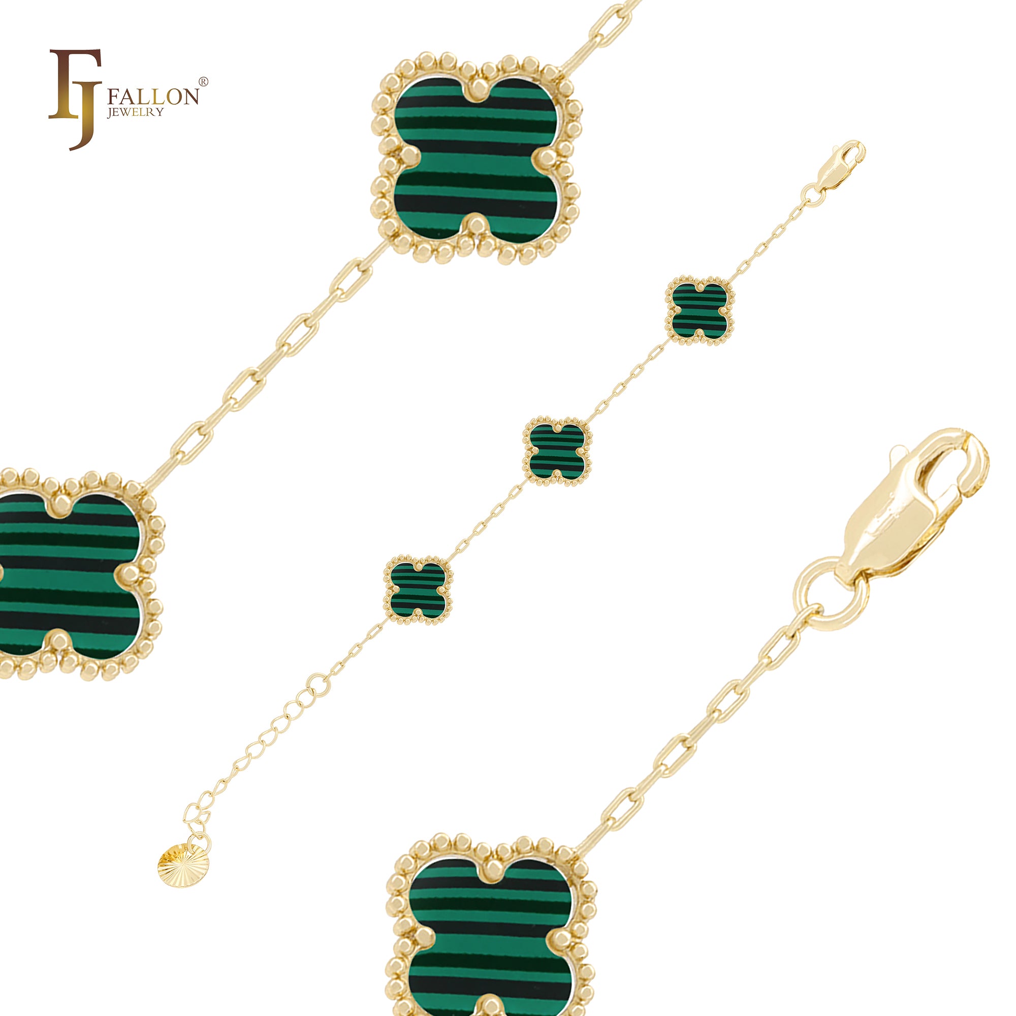 Pulseras o cadena con eslabones de clip de oro rosa en forma de trébol de la suerte blanco puro o negro