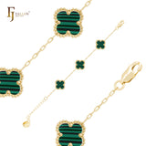 Pulseras o cadena con eslabones de clip de oro rosa en forma de trébol de la suerte blanco puro o negro