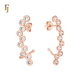 Constellation of Rounded Star White CZs Cluster 14K Gold, Rose Gold Cuff Clip Stud Earrings