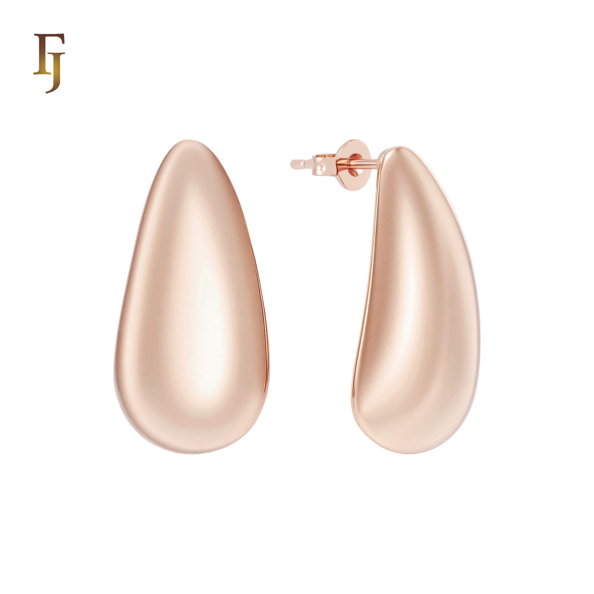 Glossy teardrop flank 14K Gold, Rose Gold Stud Earrings
