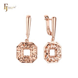Drop Octagon Hollow geometric Rose Gold Russian Lock Earrings