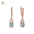 Серьги-клипсы Hearty heart drop lake blue cz Rose Gold