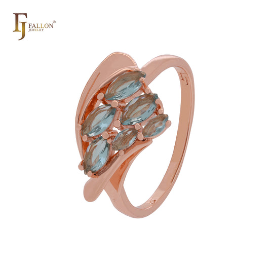 Mil lujosos anillos de moda en oro rosa con circonitas cúbicas en racimo de marquesa azul lago
