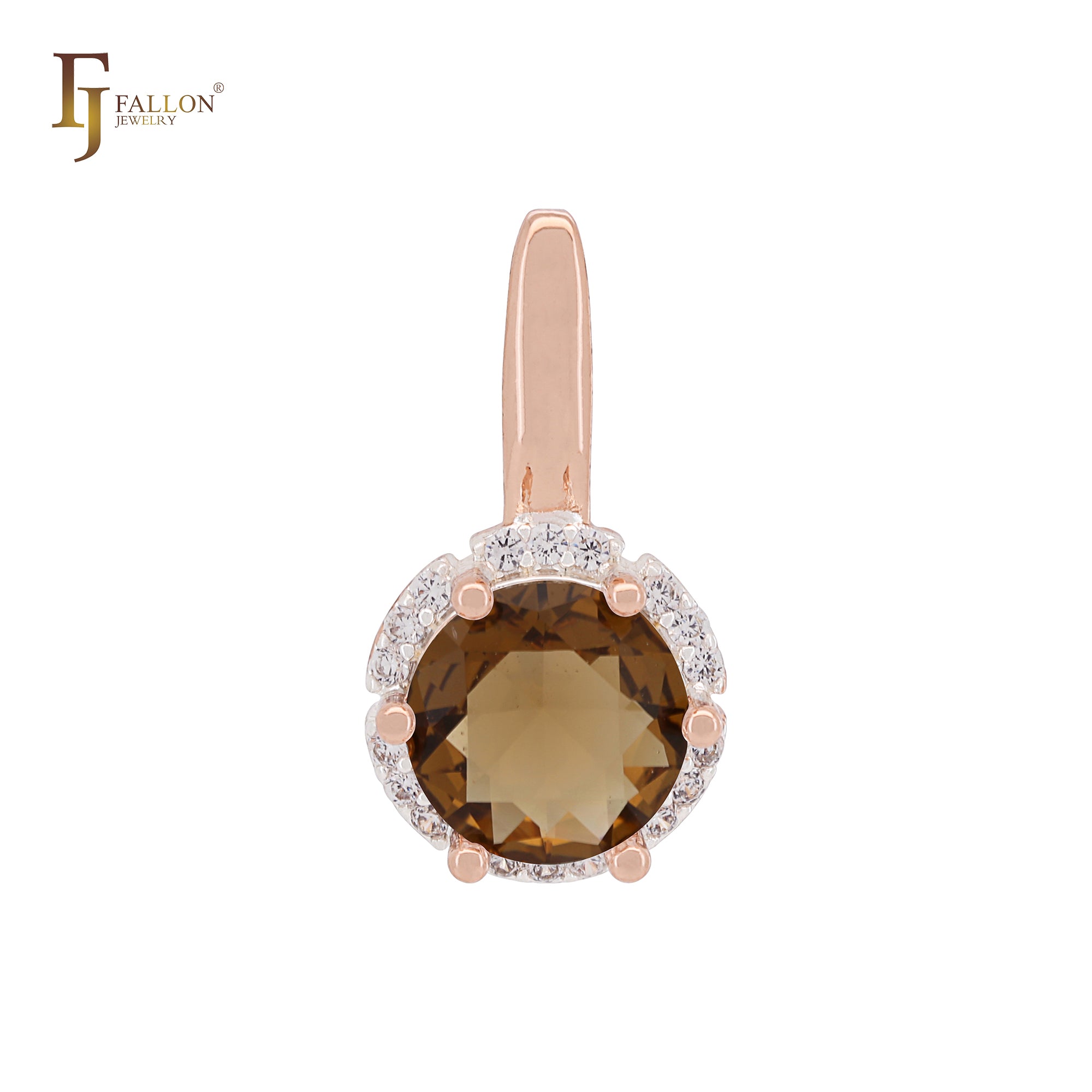 Solitaire Halo Großer, abgerundeter, bunter CZ-Solitäranhänger aus Roségold, zweifarbig