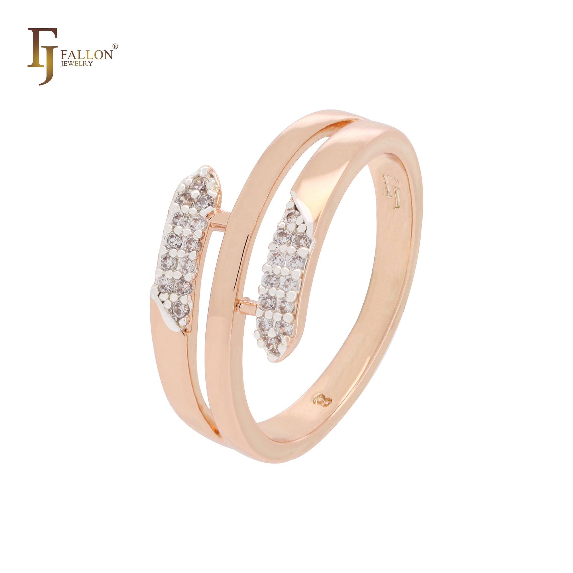Anillos de moda de oro rosa en dos tonos con triple fila de circonitas blancas