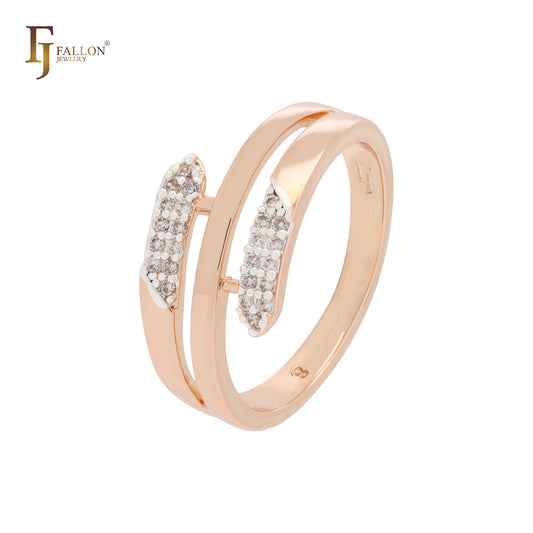 Anillos de moda de oro rosa en dos tonos con triple fila de circonitas blancas