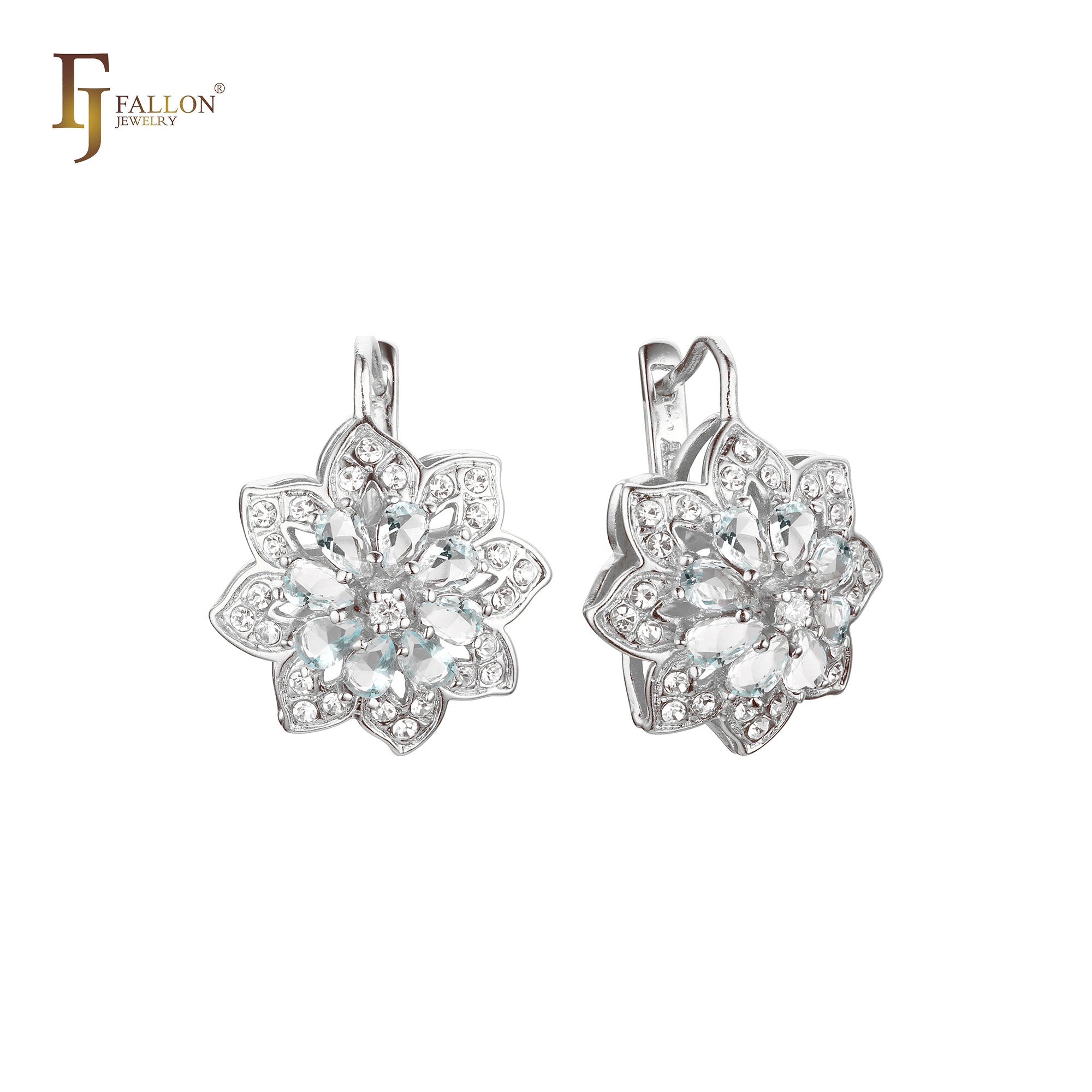 Aretes de flor de racimo de girasol en colores de baño de Oro 14K, oro blanco, oro rosa