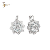 Aretes de flor de racimo de girasol en colores de baño de Oro 14K, oro blanco, oro rosa