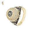 Luxurious Cluster Big white CZs flower painted black Signet 14K Gold Men's Rings
