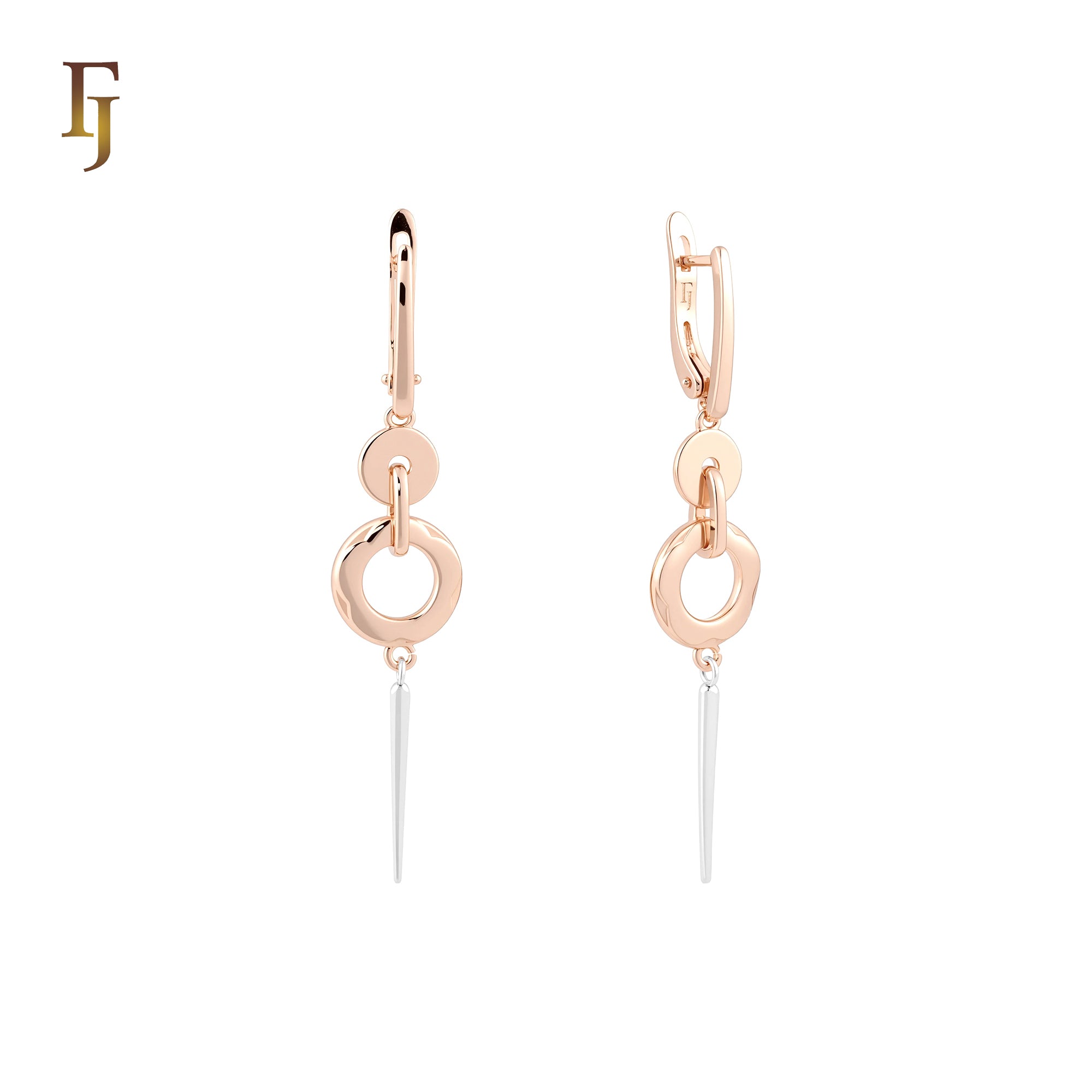 Double Disc with Silver pin drop Rose Gold two tone Russian Lock Earrings