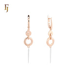 Double Disc with Silver pin drop Rose Gold two tone Russian Lock Earrings