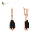 Pendientes de clip de oro rosa con piedra de gota colorida y solitario en forma de pera