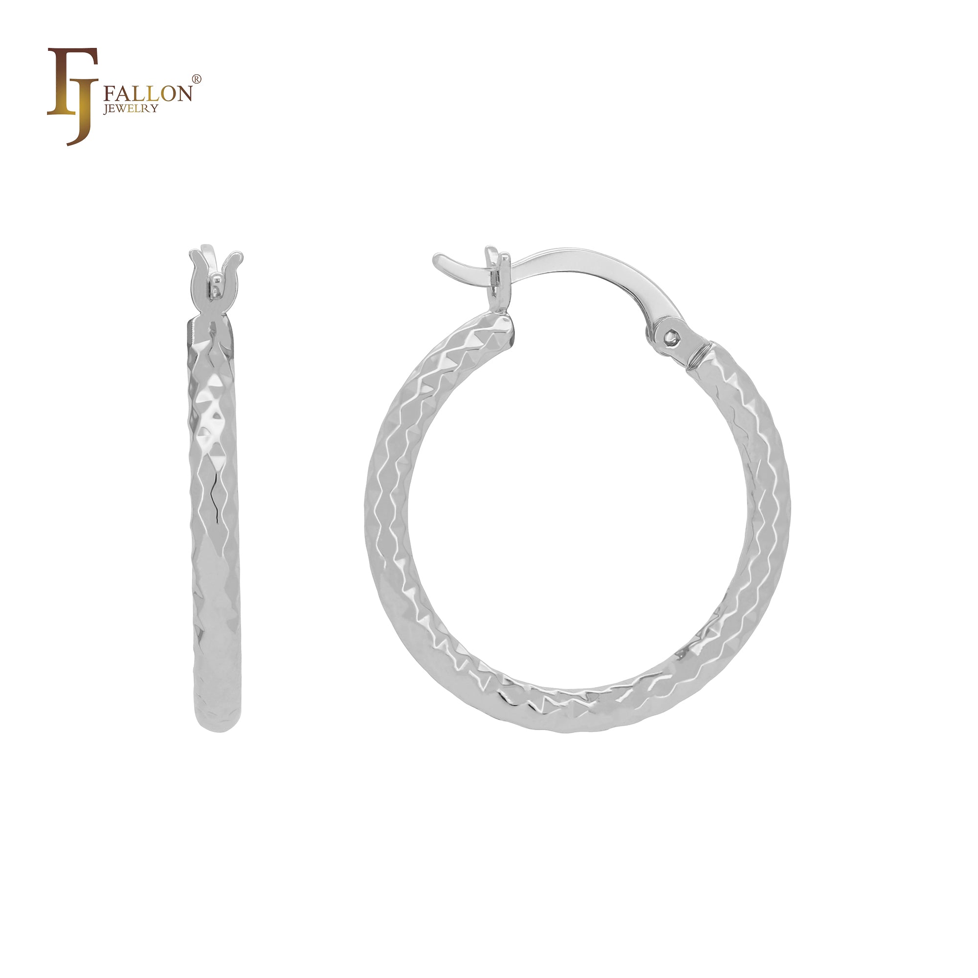 Elegantes aretes de aro minimalistas de oro rosa y oro de 14 quilates con textura de rombo compacto