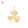 Triple Heart of white CZs Clover 14K Gold Pendant