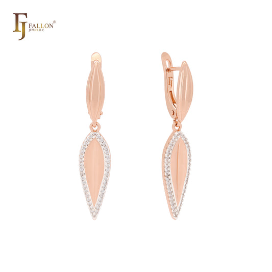 Pendientes de clip bicolor en oro rosa con hojas de marquesa rodeadas de circonitas blancas