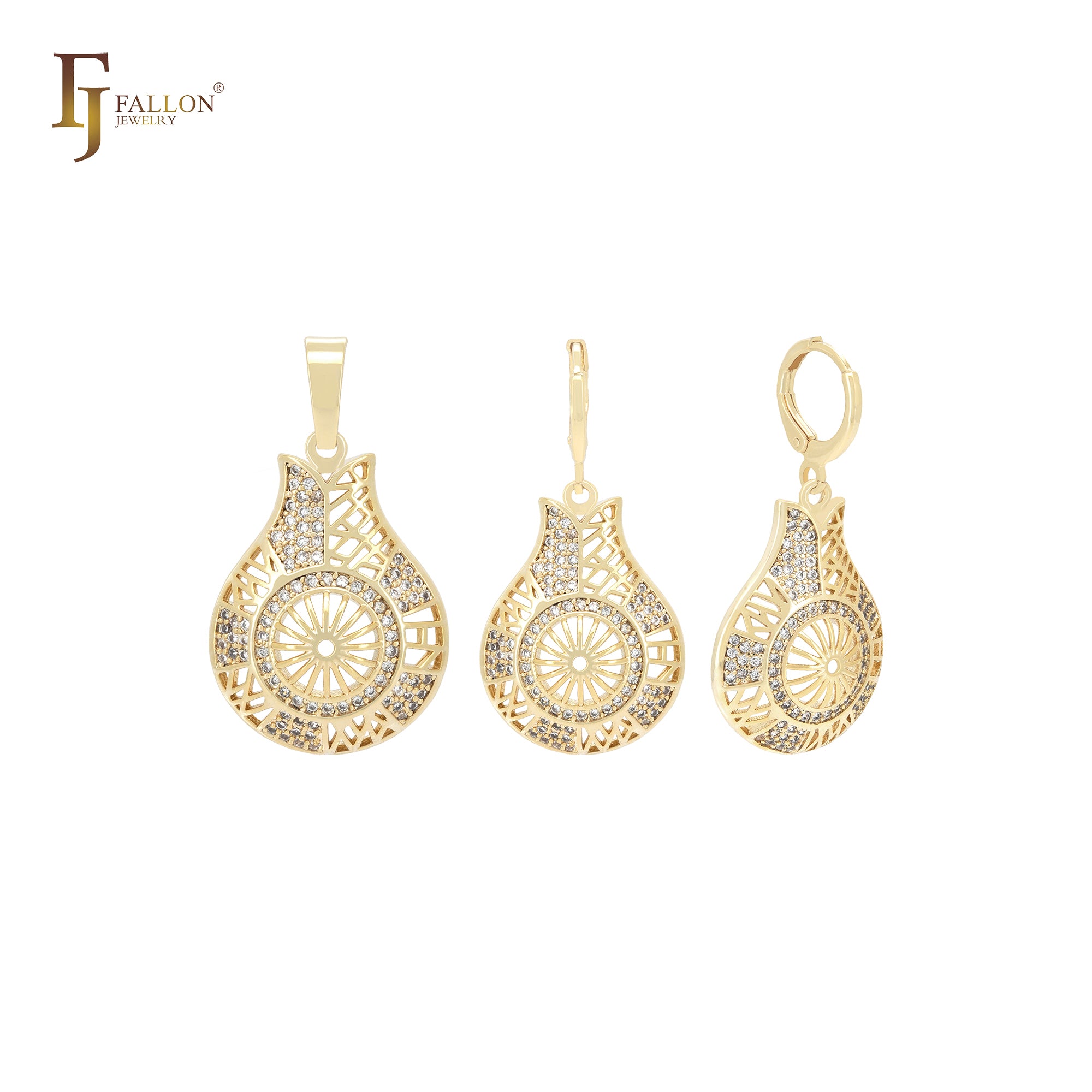 Conjunto de joyas de oro de 14 quilates con circonitas blancas en forma de botella y colgante