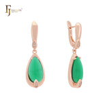Pendientes de clip de oro rosa con piedra de gota colorida y solitario en forma de pera