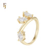 Triple white CZs cluster 14K Gold Fashion Rings