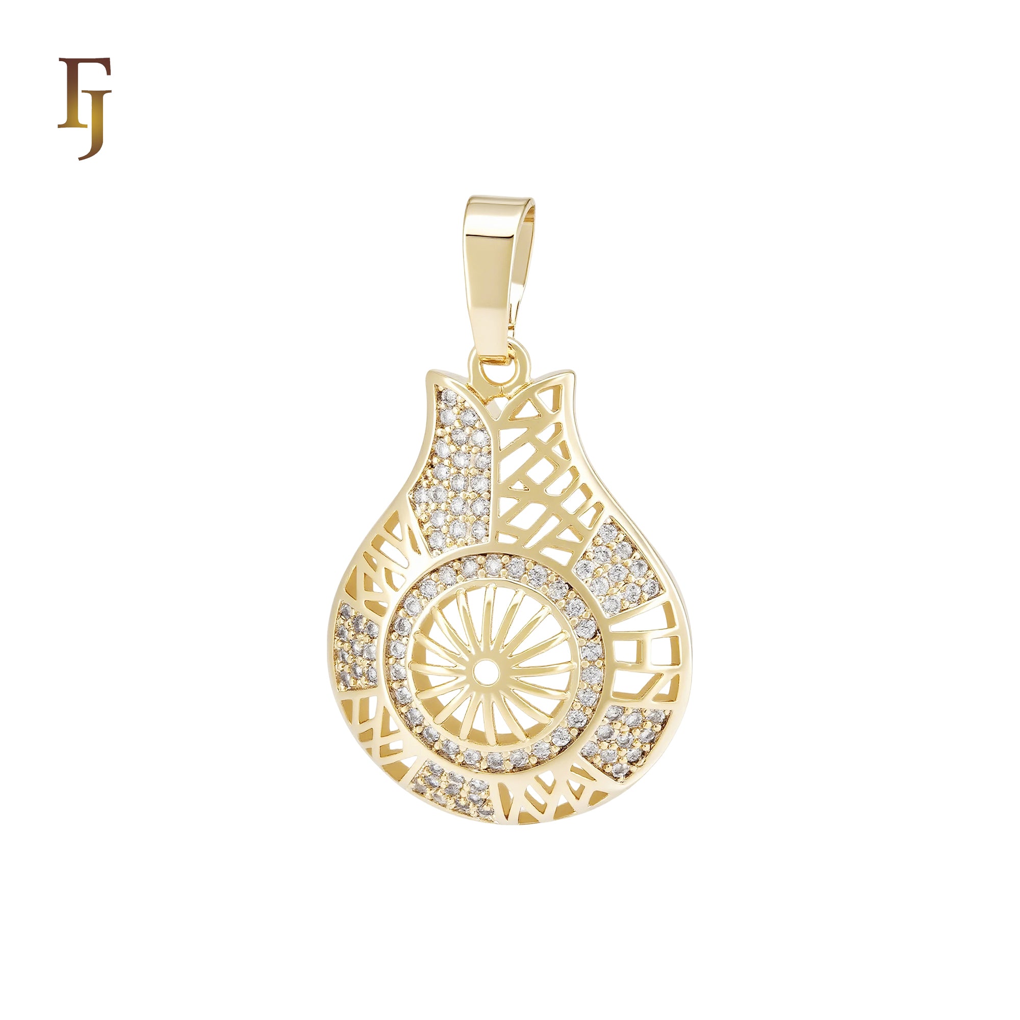 Flower bottle filigree white CZs 14K Gold Pendant