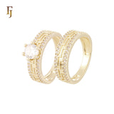 Solitaire white CZs Greek Key Double bands of white CZs 14K Gold, Rose Gold Wedding Set Rings