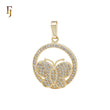 Paved rounded white CZs of butterfly 14K Gold Pendant