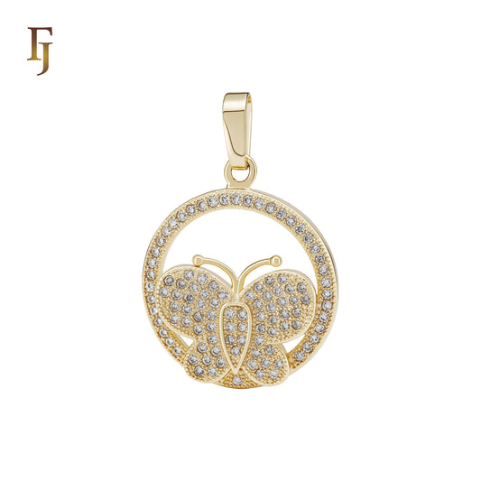 Paved rounded white CZs of butterfly 14K Gold Pendant