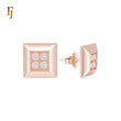 Squared Geometric of four white CZs Rose Gold Stud Earrings