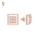 Squared Geometric of four white CZs Rose Gold Stud Earrings