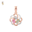 Triple oval colorful mixed CZ flower Rose Gold two tone Pendant