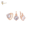 Conjunto de joyas de oro rosa con circonita cúbica blanca de corte redondo y gran solitario con anillos