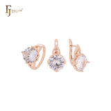 Conjunto de joyas de oro rosa con circonita cúbica blanca de corte redondo y gran solitario con anillos