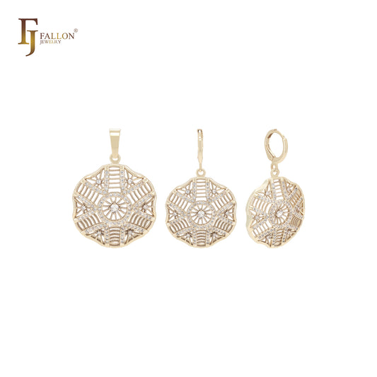 Conjunto de joyas de oro de 14 quilates con colgante y circonitas blancas kleidoscope con copos de nieve superpuestos