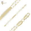 Pulseras de identificación para hombre en oro blanco de 14 quilates, en dos tonos, con marco martillado y eslabones de cadena.