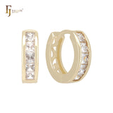 Cluster white Czs Baguette 14K Gold Huggie Earrings