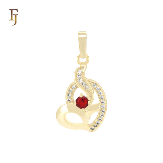 Heart leaves of white CZs solitaire Red 14K Gold Pendant
