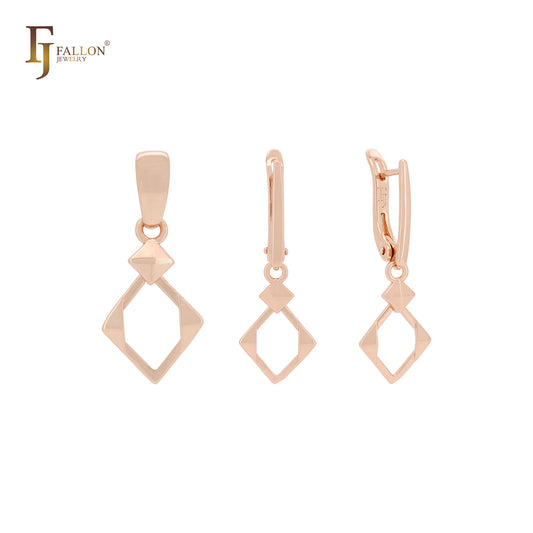 Conjunto de joyas de oro rosa 585 con colgante de rombo bajo rombo