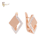 Pendientes de clip bicolor en oro rosa con doble rombo de circonitas blancas