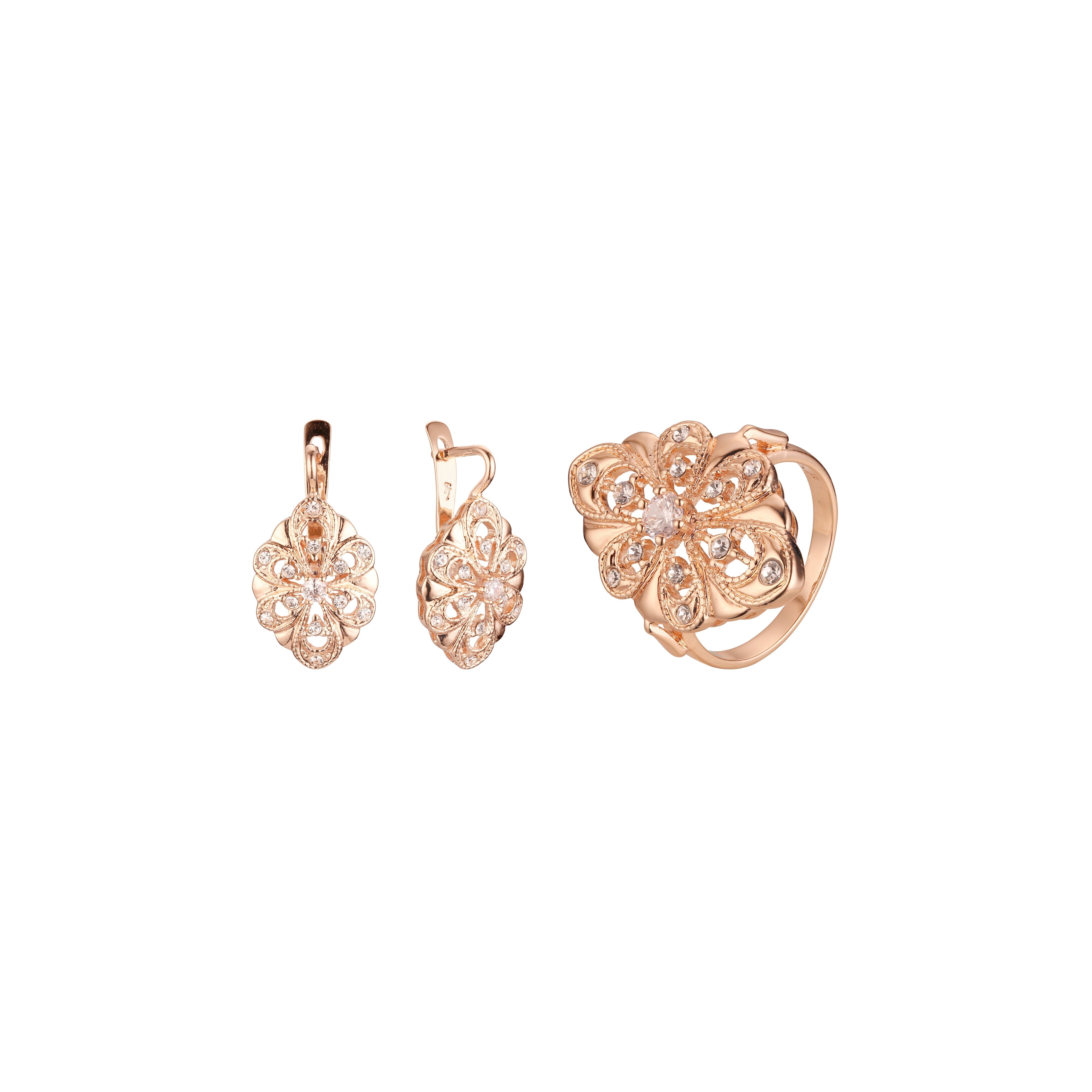 Conjunto de circonitas triangulares con solitario en oro rosa
