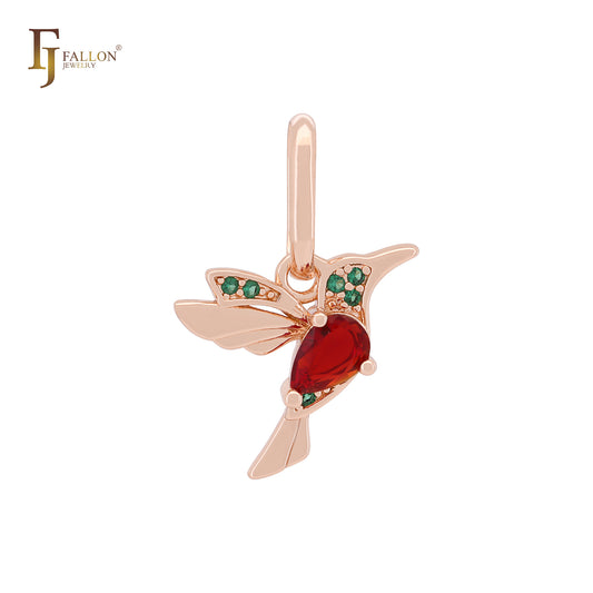 Humming Bird of Colorful CZs Rose Gold Animal Pendant