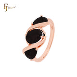 Anillos de moda en oro rosa con triple racimo de circonitas de colores