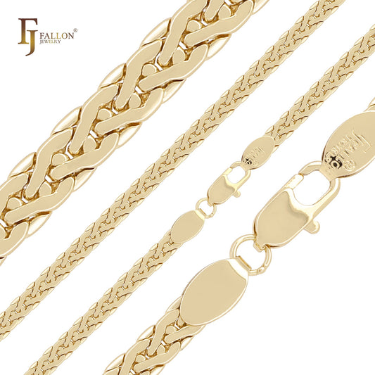 Compact Rounded C link 14K Gold, Rose Gold Side Hammered spiga Wheat chains