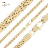 Compact Rounded C link 14K Gold, Rose Gold Side Hammered spiga Wheat chains