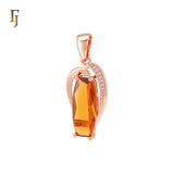 Oblong Orange Amber Solitaire Rose Gold Pendant