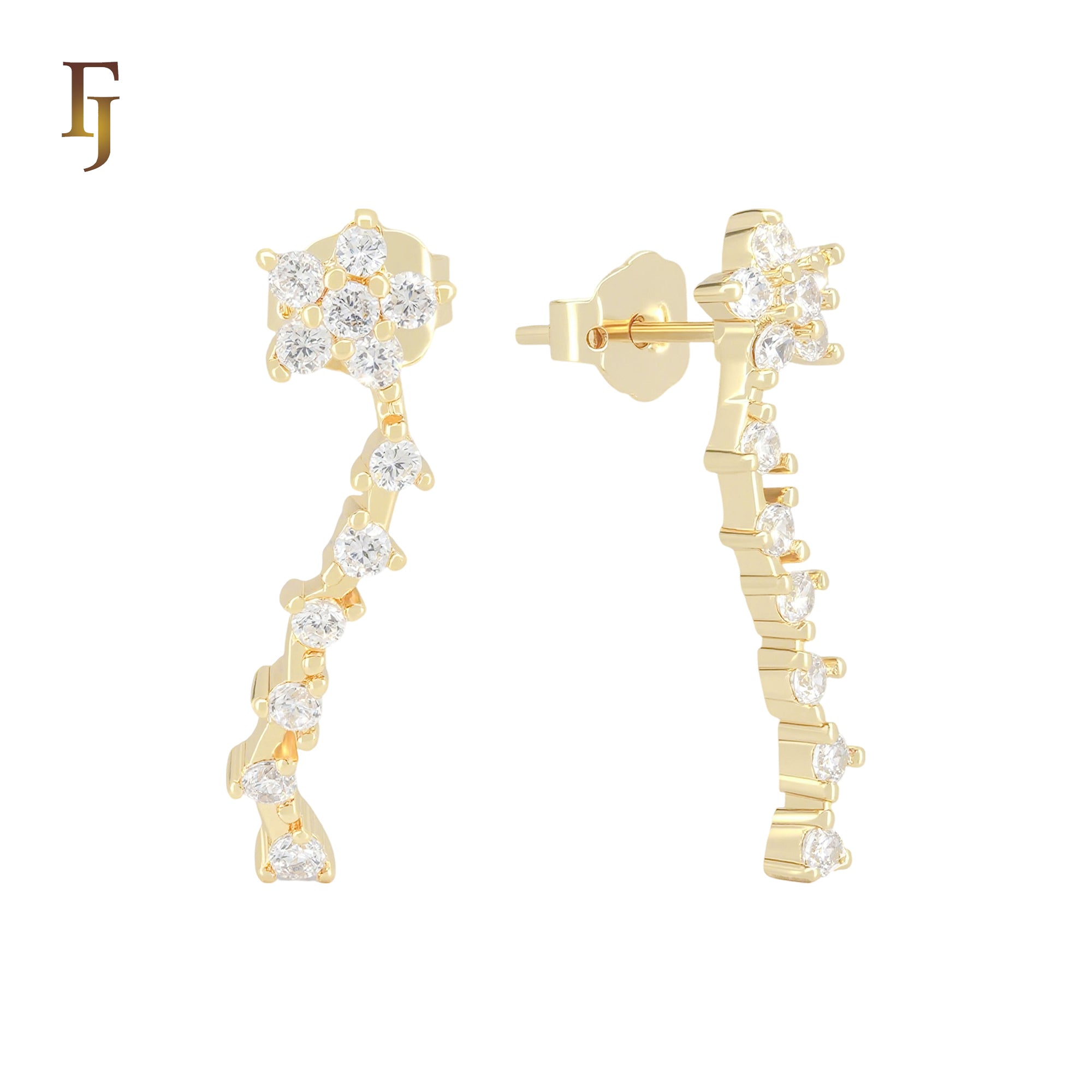 Constellation white CZs cluster 14K Gold Stud Earrings