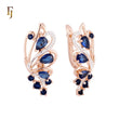 Luxurious Tip of the wing of peacock cluster deep blue Rose Gold two tone Russian Lock Earrings