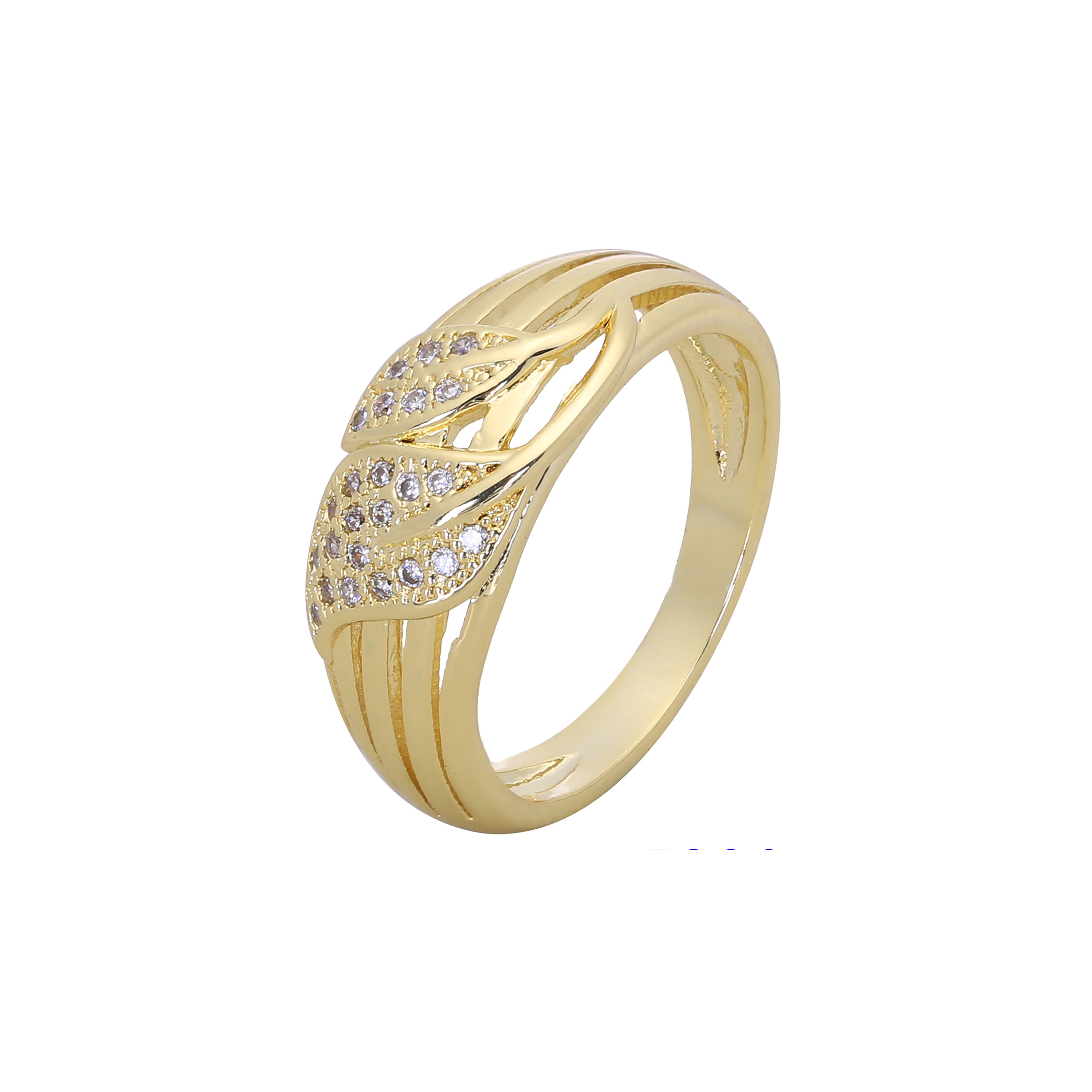 Cinco anéis de banda com folhas em ouro 14K, cores banhadas a ouro rosa